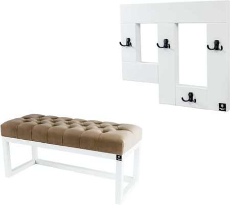 Emra Wood Design Ławka Pufa Pikowana Cappuccino Guzik Tapicerowany Lpp-2 + Wieszak Ścienny Wdc-19
