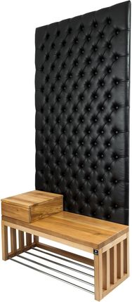 Emra Wood Design Ławka Z Panelem Ściennym Pikowanym Czarna Ekoskóra Siedzisko Drewno Lite Lppk-24