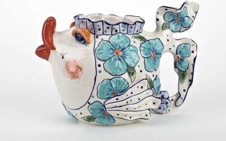 Witek Home Ceramiczny Imbryk Ryba Niebieskie Kwiaty 24491
