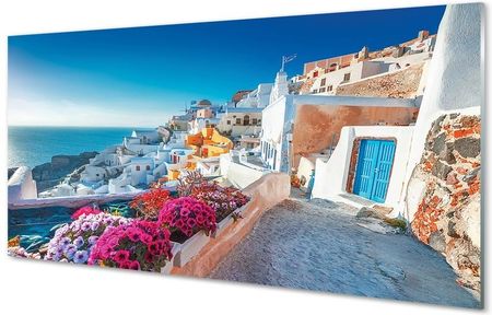 Tulup Obrazy Na Szkle Grecja Budynki Morze Kwiaty 100X50Cm