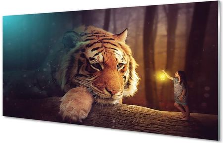 Tulup Obrazy Na Szkle Tygrys Las Człowiek 120X60Cm
