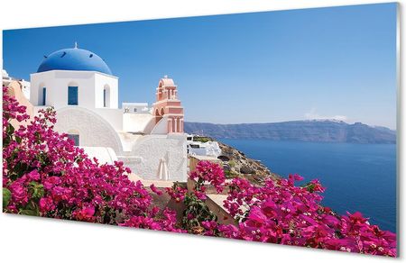 Tulup Obrazy Akrylowe Grecja Kwiaty Morze Budynki 140X70Cm