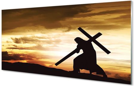 Tulup Szklany Panel Jezus Krzyż Zachód Słońca 100X50Cm