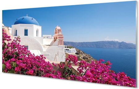 Tulup Obrazy Na Szkle Grecja Kwiaty Morze Budynki 140X70Cm
