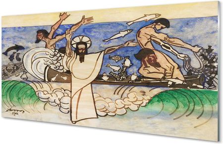 Tulup Szklany Panel Szkic Jezus Morze 125X50Cm