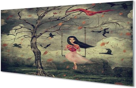Tulup Obrazy Akrylowe Drzewo Ptaki Dziewczynka Chmury Skały 120X60Cm