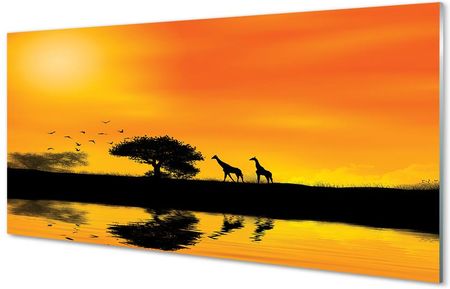 Tulup Obrazy Akrylowe Żyrafy Zachód Drzewo Jezioro 140X70Cm
