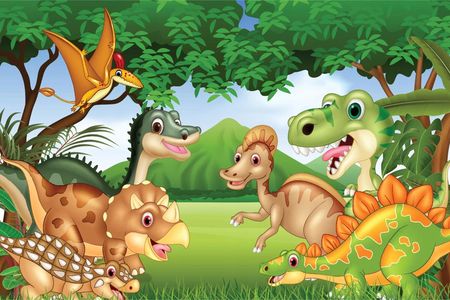 Muralo Fototapeta Dziecięca Małe Dinozaury Natura 405X270