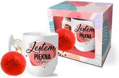 Cf Zestaw Na Dzień Kobiet Kubek Z Tekstem Jestem Piękna + Czerwony Pompon