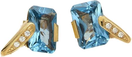 Diament Złote kolczyki 585 z niebieską cyrkonią DIAKLC2590585