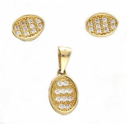 Diament Komplet złotej biżuterii kolczyki i zawieszka 585 płaski owal z cyrkonią DIAKPL0989585