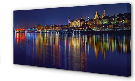 Tulup Obrazy Na Płótnie Warszawa Rzeka Most Noc Miasto 125X50Cm