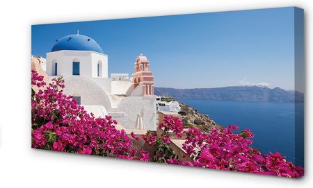 Tulup Obrazy Na Płótnie Grecja Kwiaty Morze Budynki 120X60Cm