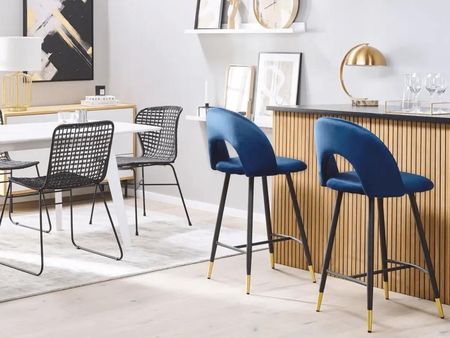 Beliani Retro zestaw 2 krzeseł barowych welurowych niebieski stalowe czarne nogi Falton