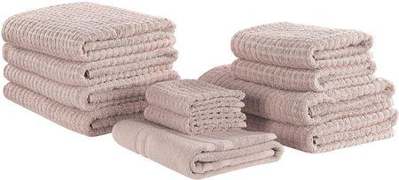 Beliani Komplet 11 ręczników łazienkowych dla gości bawełna low twist różowy Atai