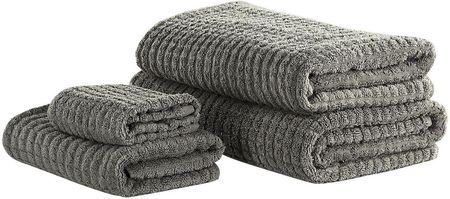 Beliani Komplet 4 ręczników łazienkowych dla gości bawełna low twist szary Atai