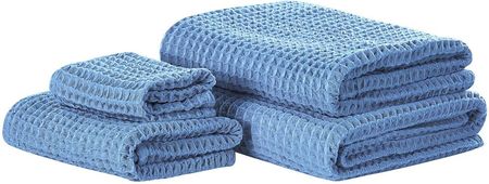 Beliani Komplet 4 ręczników łazienkowych dla gości bawełna zero twist niebieski Areora