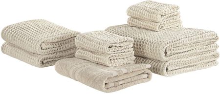Beliani Komplet 9 ręczników łazienkowych dla gości bawełna zero twist beżowy Areora