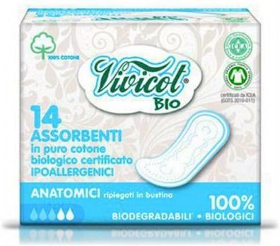 Vivicot Bio Podpaski Anatomic Ultra Cienkie Z Organicznej Bawełny Niebielone Chlorem 14Szt.