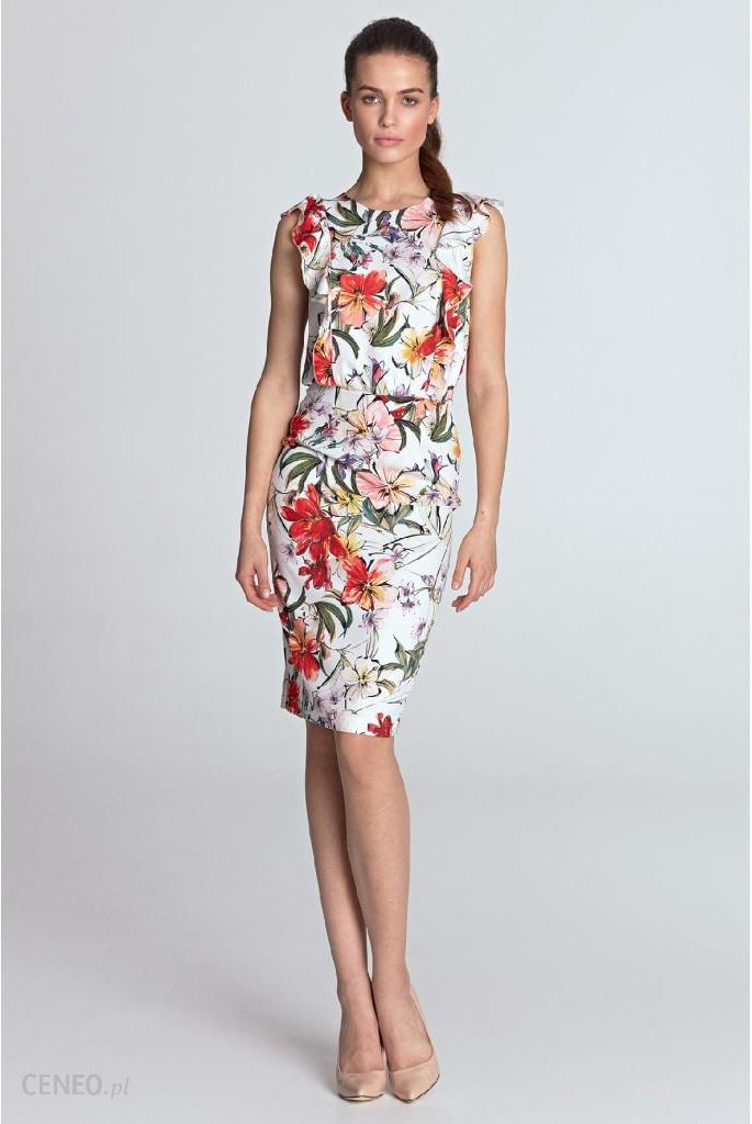 Letnia jasna sukienka damska w kwiaty- mini - Ceny i opinie 