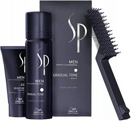 Wella Sp Men Gradual Tone Black Pianka Przywracająca Naturalny Kolor Włosów Czarny Odsiwiacz 60ml + szampon 30ml + szczotka