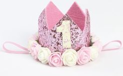 Bb Shop Brokatowa Różowa Korona Opaska Urodzinowa Roczek Róże - Ozdoby do włosów