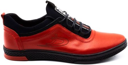 Buty męskie skórzane casual K24 czerwone z czarnym spodem