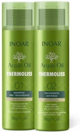 Inoar Argan Oil Themoliss, Shampoo, Treatment - Zestaw do Keratynowego Prostowania Włosów Bez Formaldehydu, 2x900g