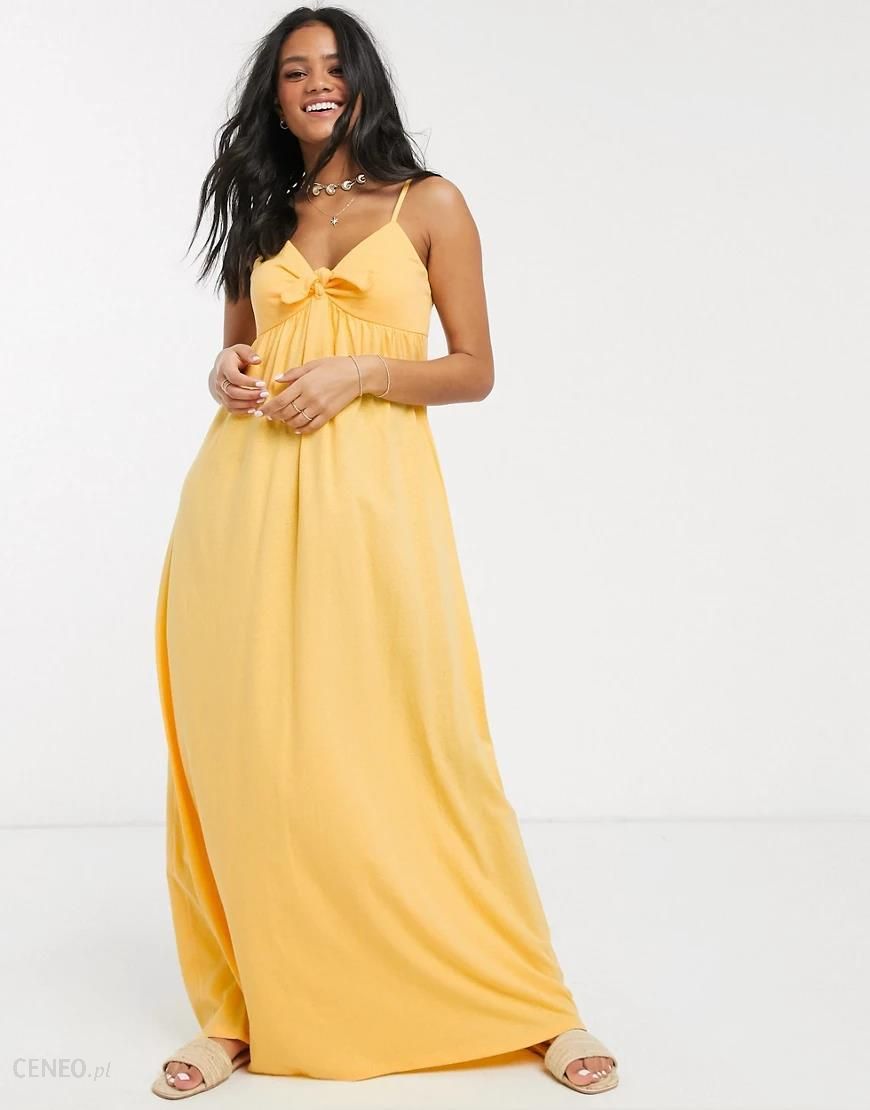 ASOS DESIGN – Musztardowa letnia sukienka maxi na ramiączkach z  kokardką-Żółty - Ceny i opinie 