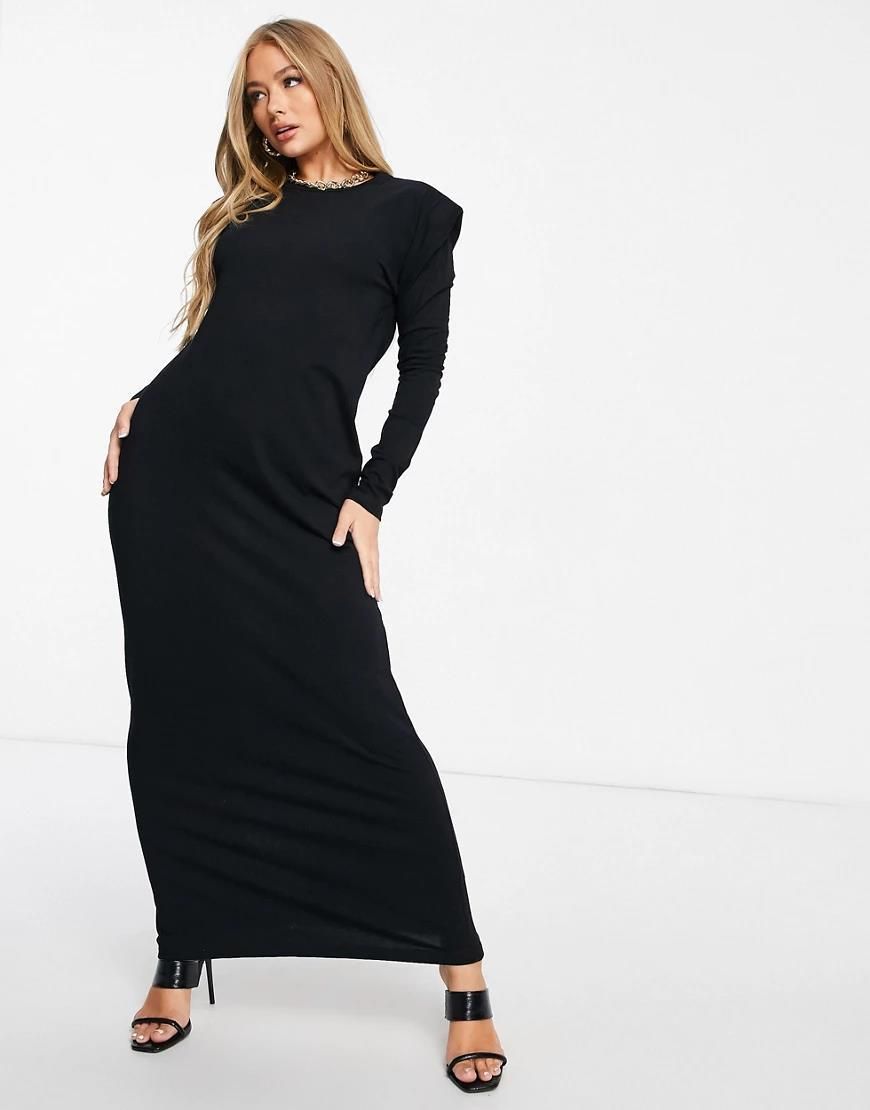 ASOS DESIGN – Czarna sukienka maxi z długimi rękawami i poduszkami na  ramionach-Czarny - Ceny i opinie 