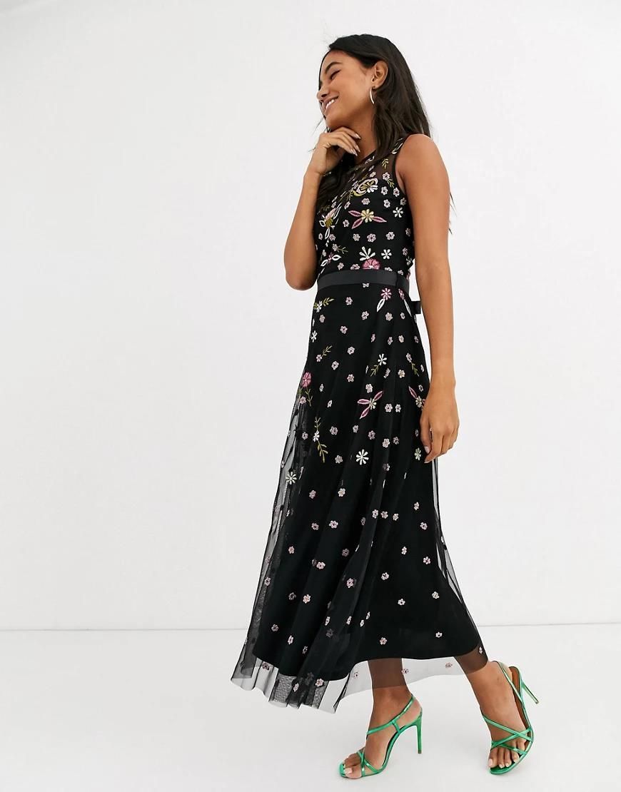 Frock Frill – Zdobiona sukienka midi bez rękawów-Czarny Ceny i