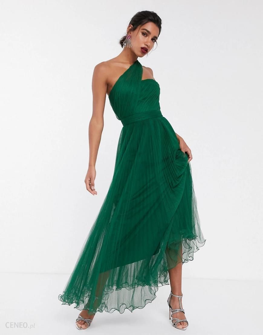 ASOS DESIGN – Zielona tiulowa sukienka maxi na jedno ramię z usztywnionym  dołem-Zielony - Ceny i opinie 
