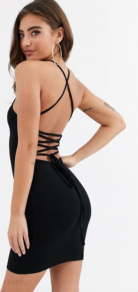 ASOS DESIGN – Czarna imprezowa sukienka mini z paskami na plecach-Czarny -  Ceny i opinie 