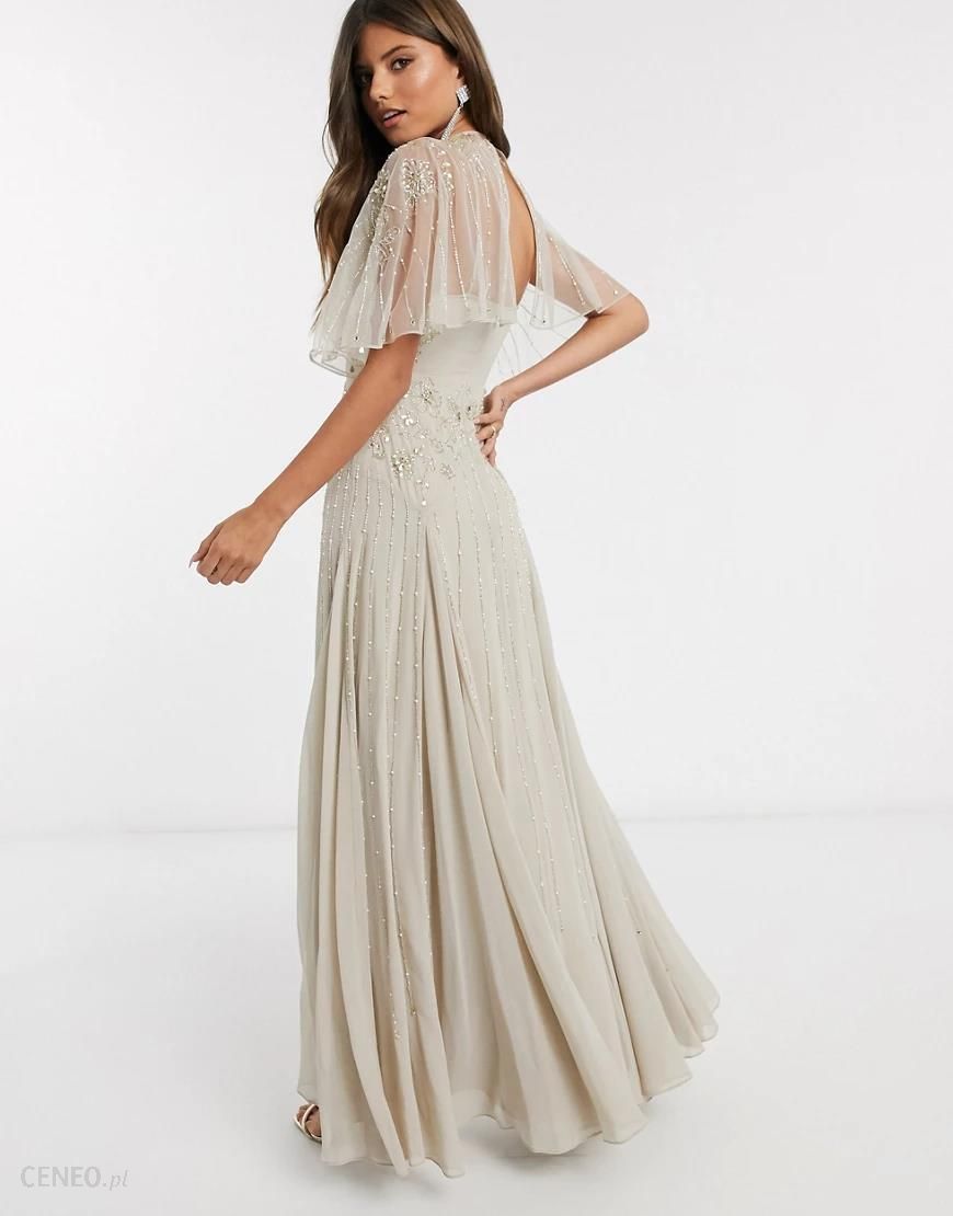 ASOS DESIGN – Beżowa sukienka maxi z drapowanym tyłem i delikatnym  zdobieniem z motywem kwiatowym-Wielokolorowy - Ceny i opinie 