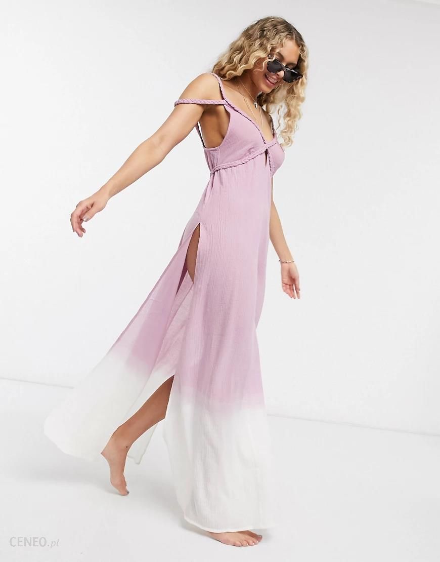 ASOS DESIGN – Różowa cieniowana plażowa sukienka maxi z tekturowanego  materiału z plecionymi detalami-Różowy - Ceny i opinie 
