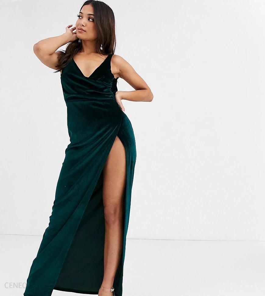 ASOS DESIGN Petite – Aksamitna sukienka maxi z drapowanym tyłem-Zielony -  Ceny i opinie 
