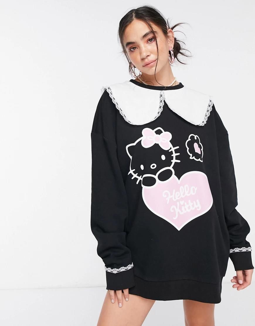 New Girl Order x Hello Kitty – Dzianinowa sukienka oversize z  kołnierzem-Czarny - Ceny i opinie 