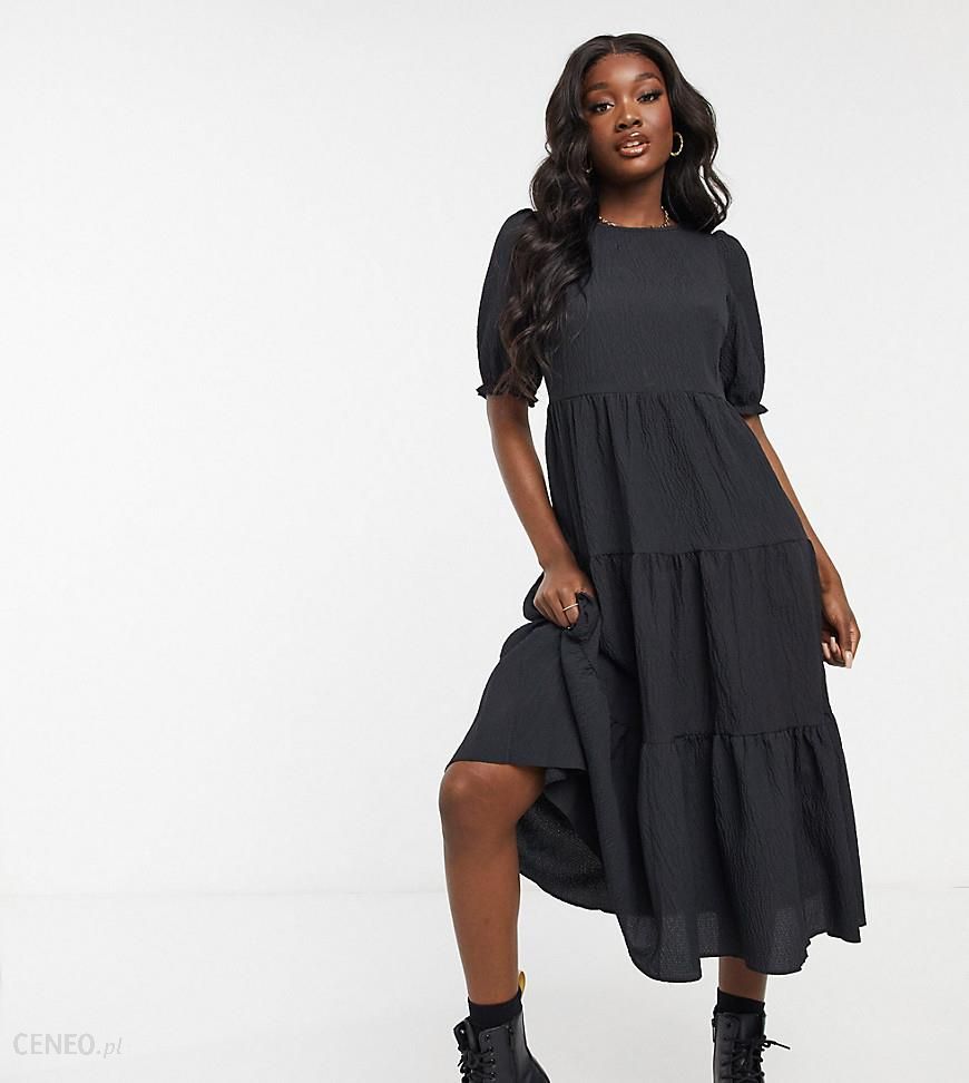 New Look Tall – Czarna warstwowa sukienka midi z fakturowanego materiału z  bufkami-Czarny - Ceny i opinie 
