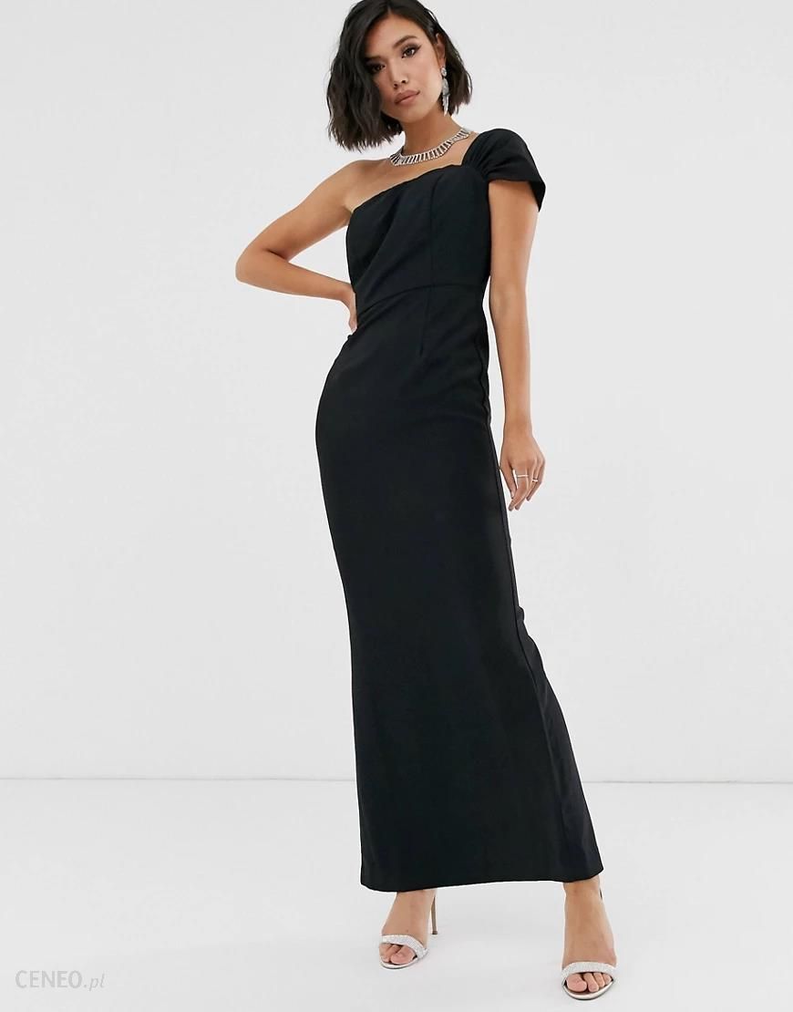 Yaura – Czarna sukienka maxi z dekoltem bardot na jedno ramię-Czarny - Ceny  i opinie 