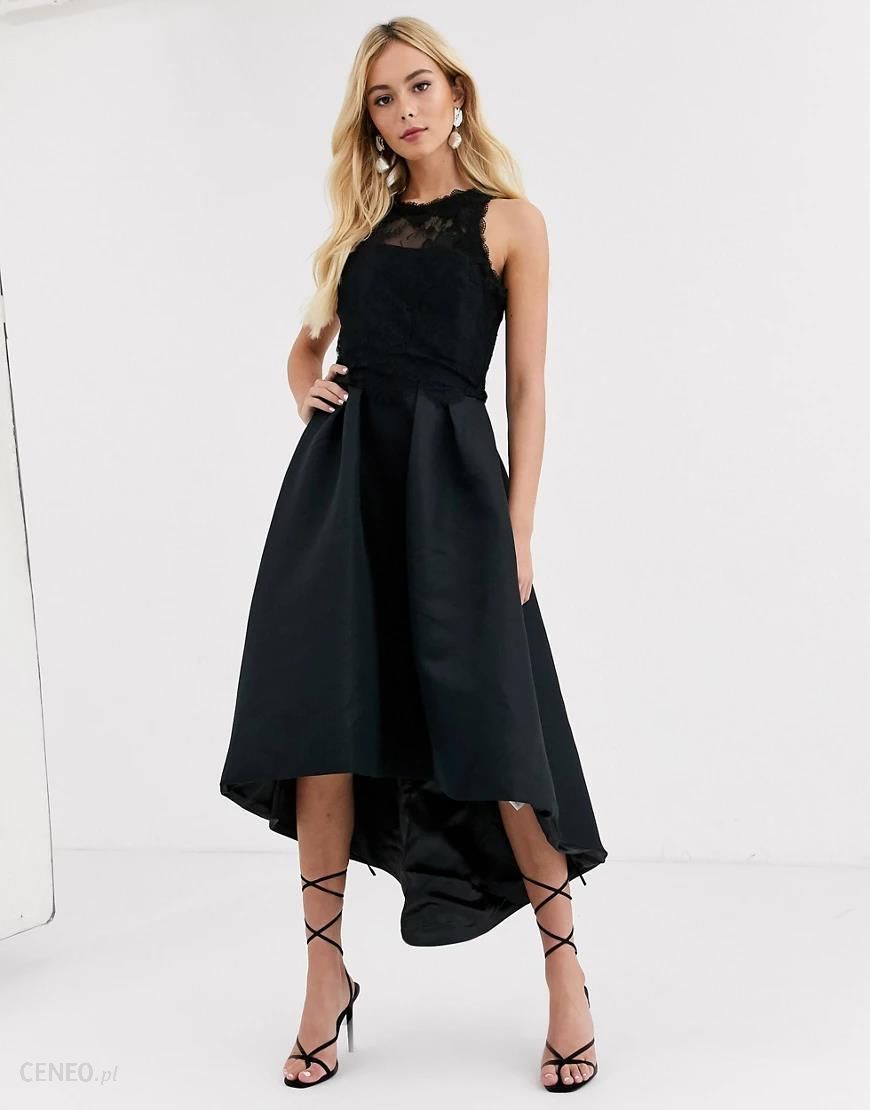Chi Chi London – Czarna atłasowa sukienka z niesymetrycznym dołem-Czarny -  Ceny i opinie 
