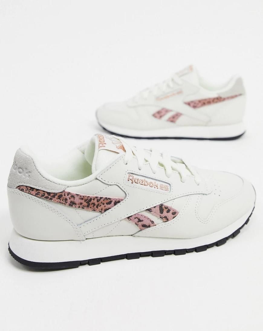 Reebok – Classic – Białe skórzane buty sportowe z różowymi wstawkami w  panterkę-Czarny - Ceny i opinie - Ceneo.pl