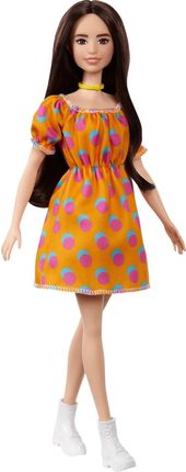 Barbie Fashionistas Lalka Modna przyjaciółka Sukienka w grochy/Brązowe włosy FBR37 GRB52
