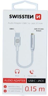 Swissten Adapter USB-C - Jack 3.5mm Textile 0,15m Srebrny (73501302)