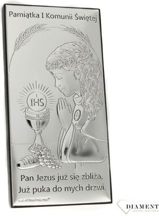 Sovrani Obrazek srebrny I Komunia Święta dziewczynka grawer.