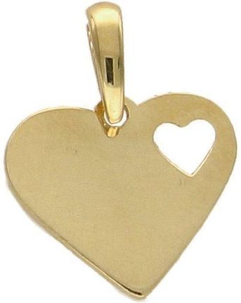 Diament Złota zawieszka 585 blaszka w kształcie serca z wyciętym serduszkiem