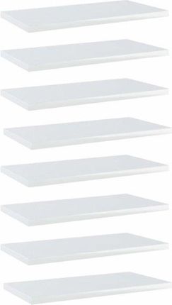 Półki na książki, 8 szt., wysoki połysk, białe, 40x20x1,5 cm