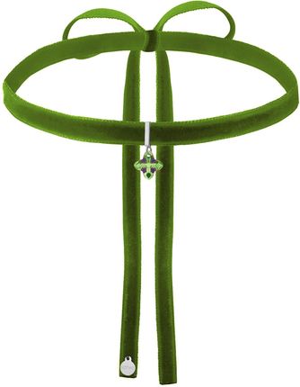 Oliwkowy aksamitny choker z rozetką SWAROVSKI® CRYSTAL w kolorze zielonym N2136