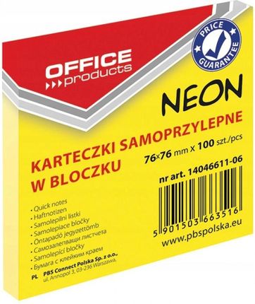 Office Products Bloczek Samoprzylepny Neon Żółty Karteczki 12szt.