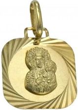 Zdjęcie NorbiSrebro Złoty Kwadratowy Medalik z Matka Boska Częstochowska Próba 585 IDR07042 - Kraków