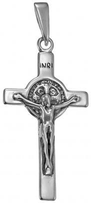 NorbiSrebro Srebrny Oksydowany Krzyż z Wizerunkiem Św.Benedykta Benedykt i Jezusa Chrystusa IDTBENE121220